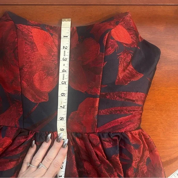 Jovani 03931 Strapless embroidered floor length ball Gown red & navy size 4,6,8